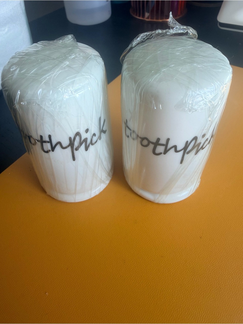 Toothpick Holder Set - White Ceramic Canisters